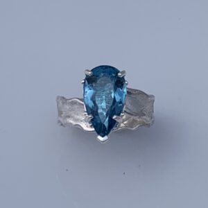 Free Form Silver London Blue Pear Shape Ring