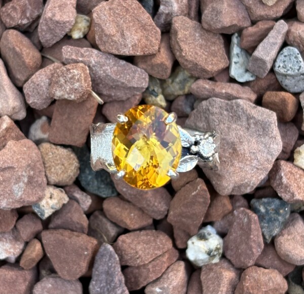 Citrine Diamond Free Form Leaf ring.