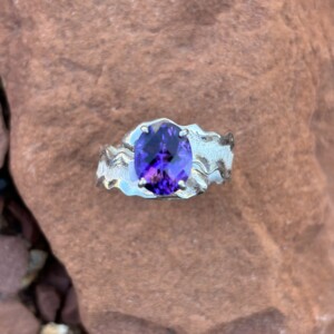 Amethyst sterling silver free form ring.