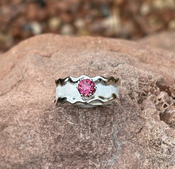 Pink Tourmaline Free Form Sterling Ring