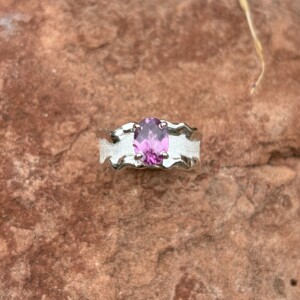 Amethyst Free Form Melted band sterling ring.