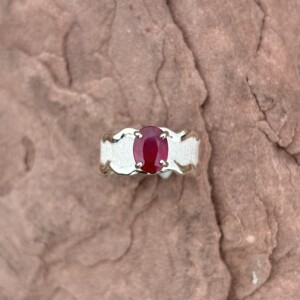 Ruby set in Sterling Silver Melted Edge Ring.