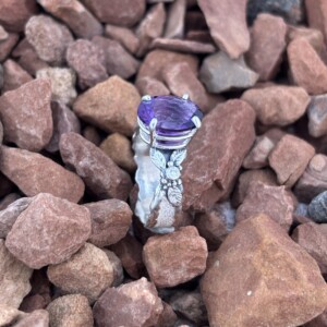 Amethyst Diamond Sterling Silver Ring